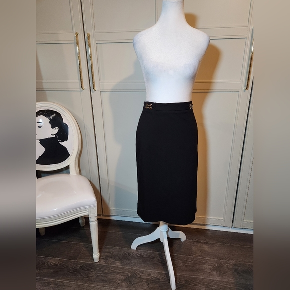 Black Pencil Skirt with Gold Metal Detail at Waist - Picture 2 of 7